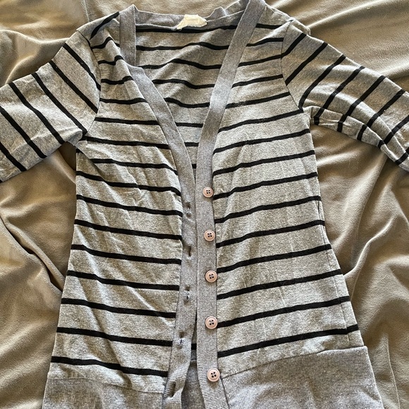 Derek heart button up gray and black striped cardigan - Picture 1 of 4